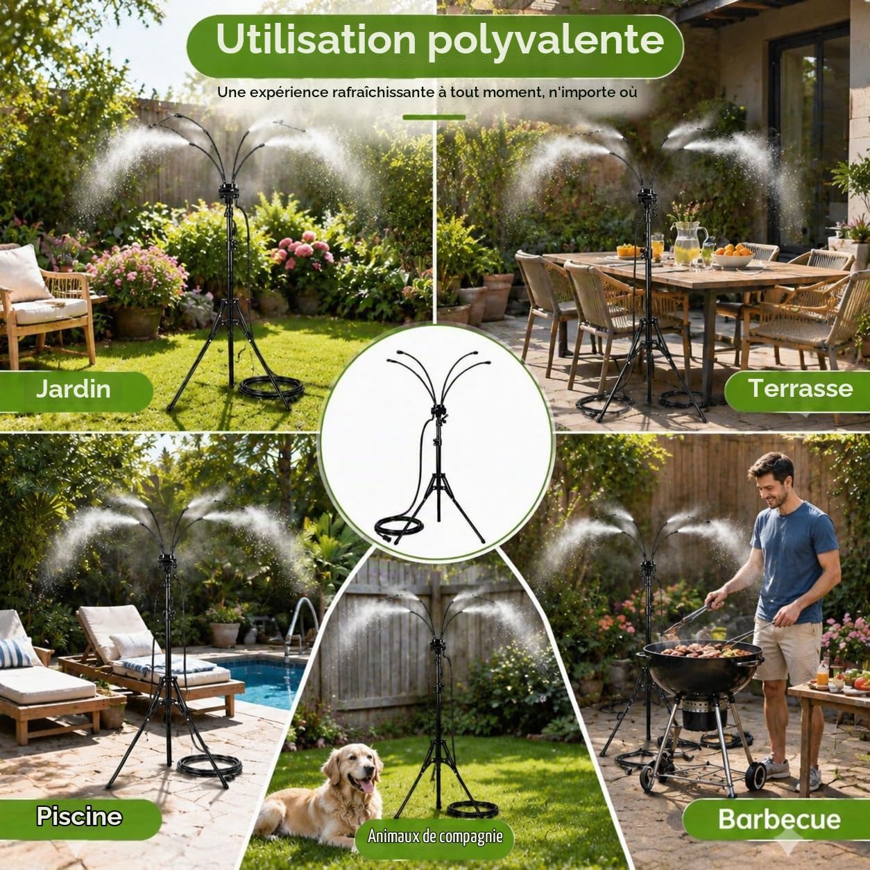 Brumisateur Terrasse,Système de brumisation extérieur réglable | Brumisateur sur Pied pour Terrasse, Jardin,Brumisateur Portable (Noir)