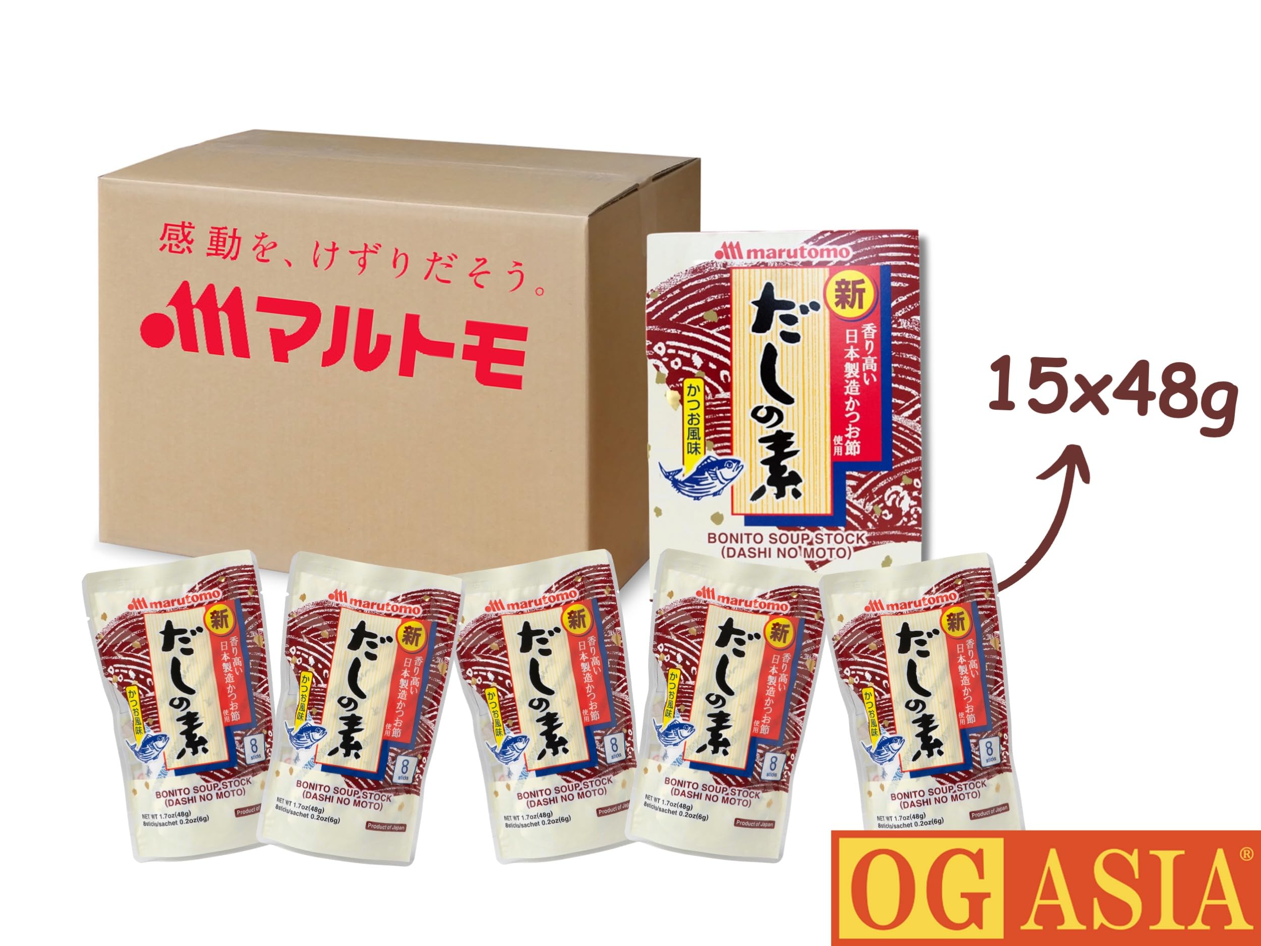 MARUTOMO Dashino Moto Lot de 15 poudres Dashi japonaises pour soupe miso et plus encore, goût authentique Umami OG ASIA 720 g