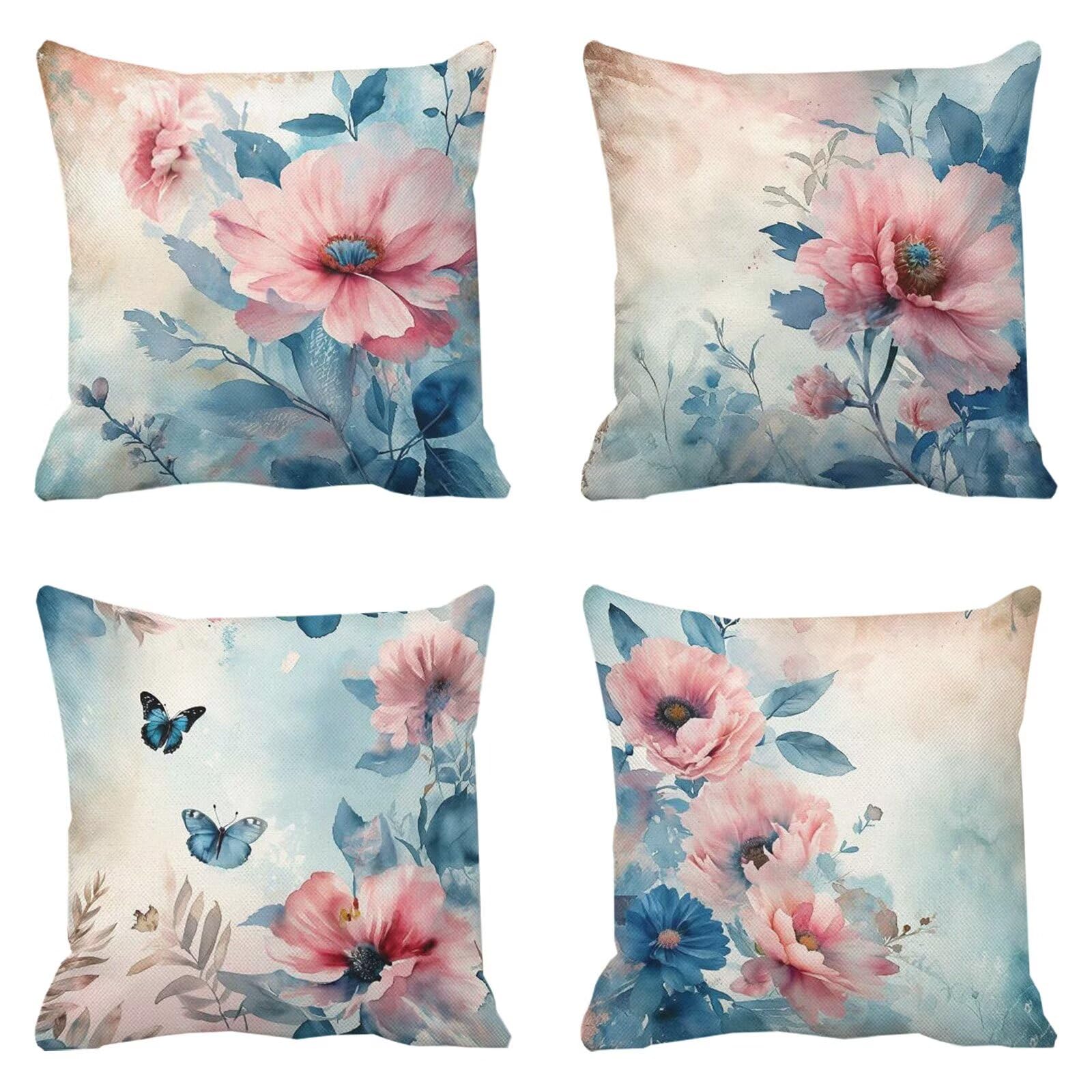 Taie oreiller de jardin bleu et rose 50x50 avec housse de coussin imperméable canapé