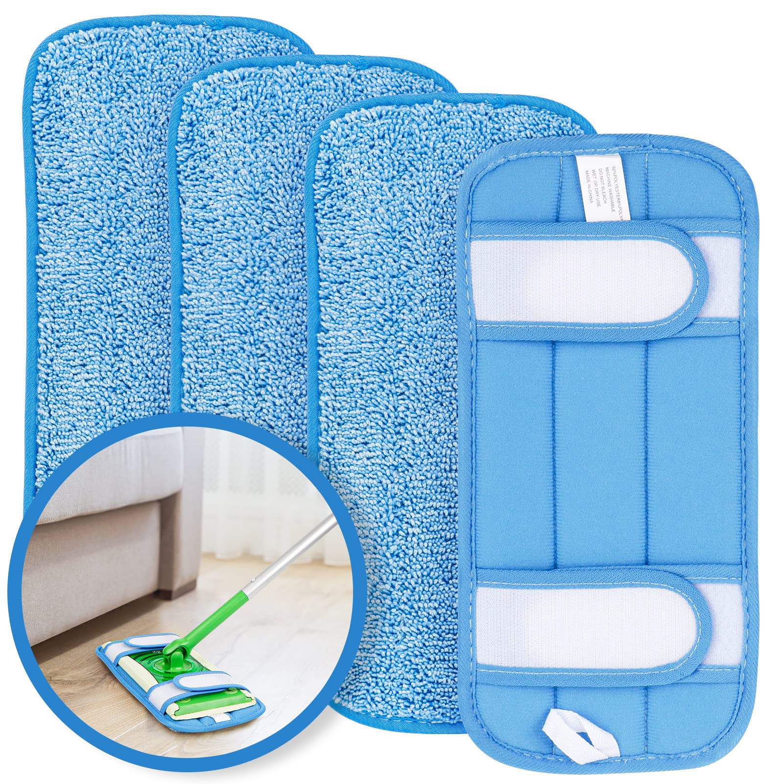 Microfiber Reusable Mop Pads Compatible with Swiffer Sweeper- Machine Washable Microfiber Pad Refills for Household Cleaning-Floor Cleaning Mop Head Pads Work Wet and Dry-Pack of 4