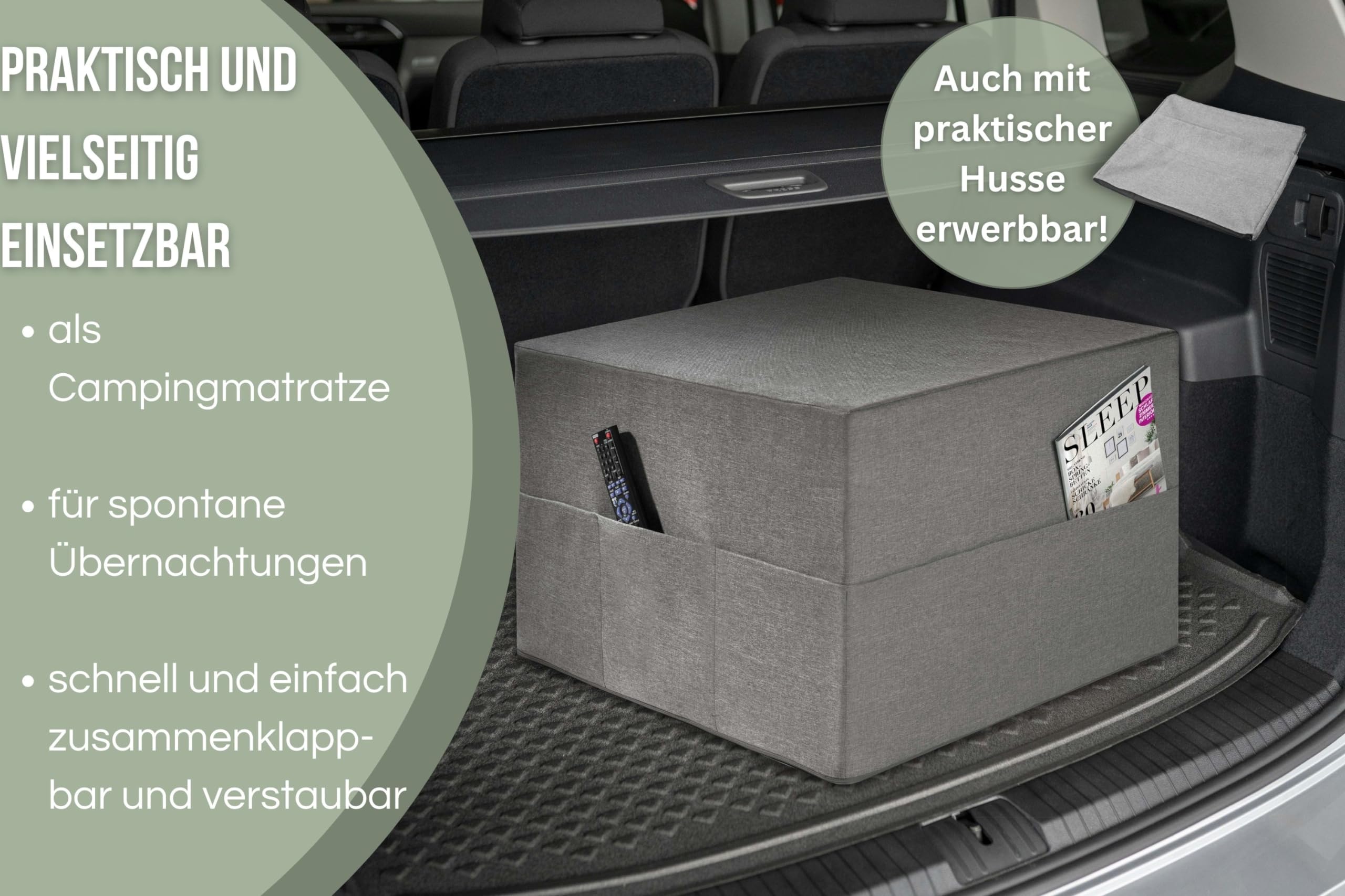 Badenia Trendline Gästematratze XXL 196 x 65 x 15,5 cm – Faltmatratze mit Mikroplüsch-Bezug, 15 cm Komforthöhe, ÖKO-TEX Zertifiziert, Hellgrau