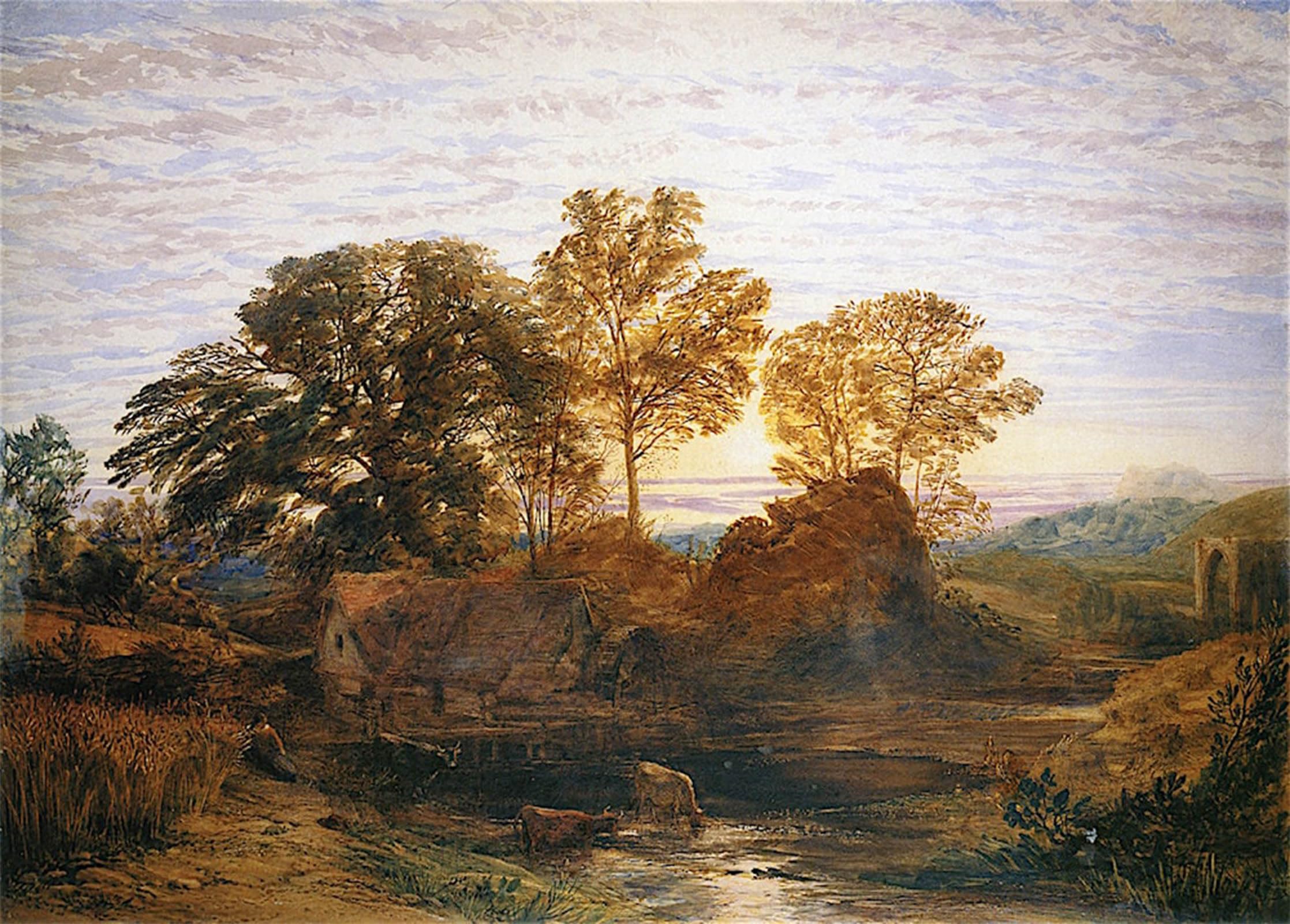 POSTERIIk Vintage Classic Picture Landscape Artwork the Watermill by Samuel Palmer Portrait Canvas Painting for Office Home Decor 60x90cm