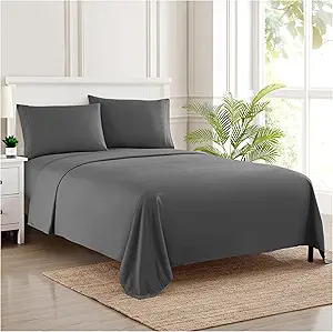 Twin XL Sheets - Breathable Luxury Sheets with Full Elastic & Secure Corner Straps Built In - 1800 Supreme Collection Extra Soft Deep Pocket Bedding Set, Sheet Set, Twin XL, Gray