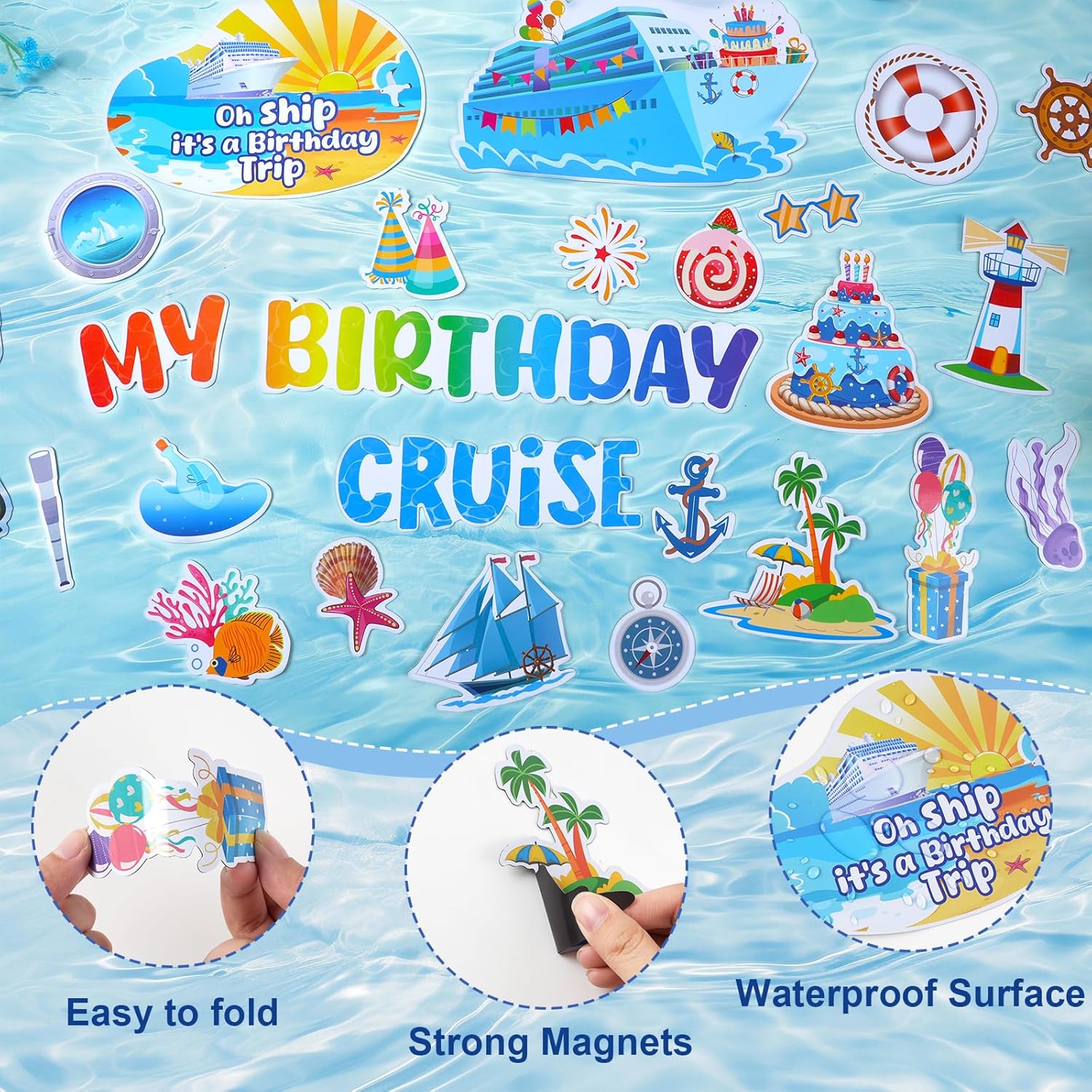 26 Pcs Birthday Cruise Door Decorations Magnetic, Funny Cruise Ship Sea Navigation Door Magnets Stickers Cruise Door Decor for Cabin Door Fridge Car Accessories Carnival Birthday Party Supplies - Image 2