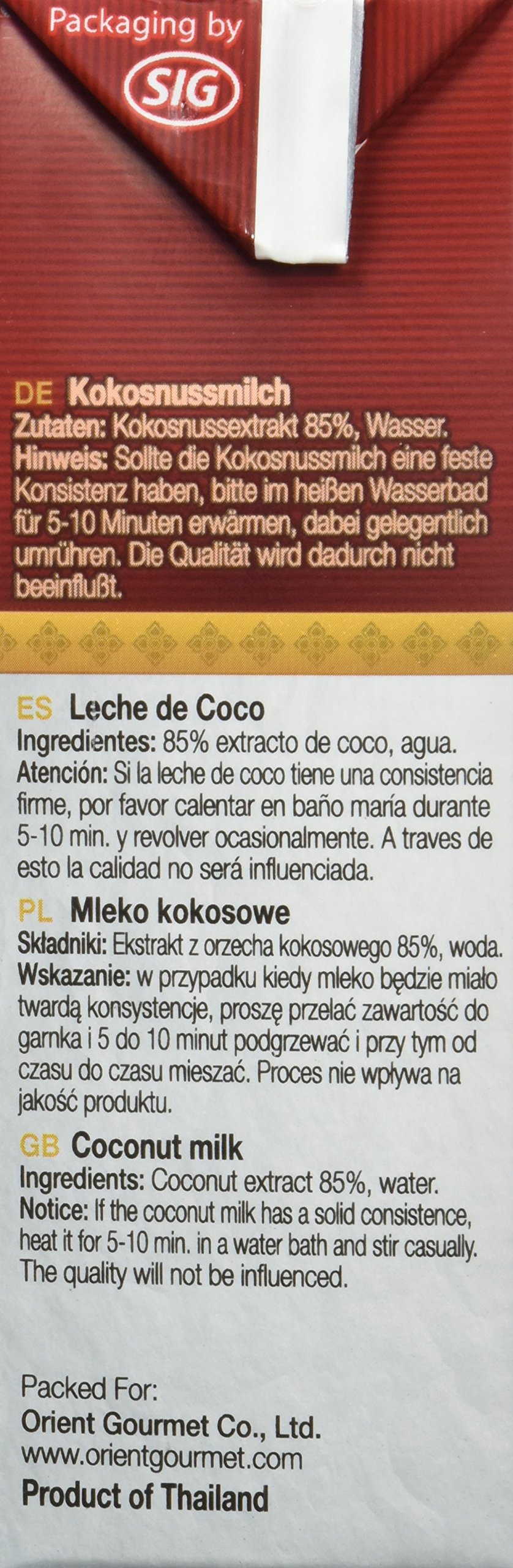 Orient Gourmet Leche de coco, leche cremosa con sabor a coco, cocina tailandesa auténtica, Contenido de Grasa 17-19%, 1 2 x 500 ml