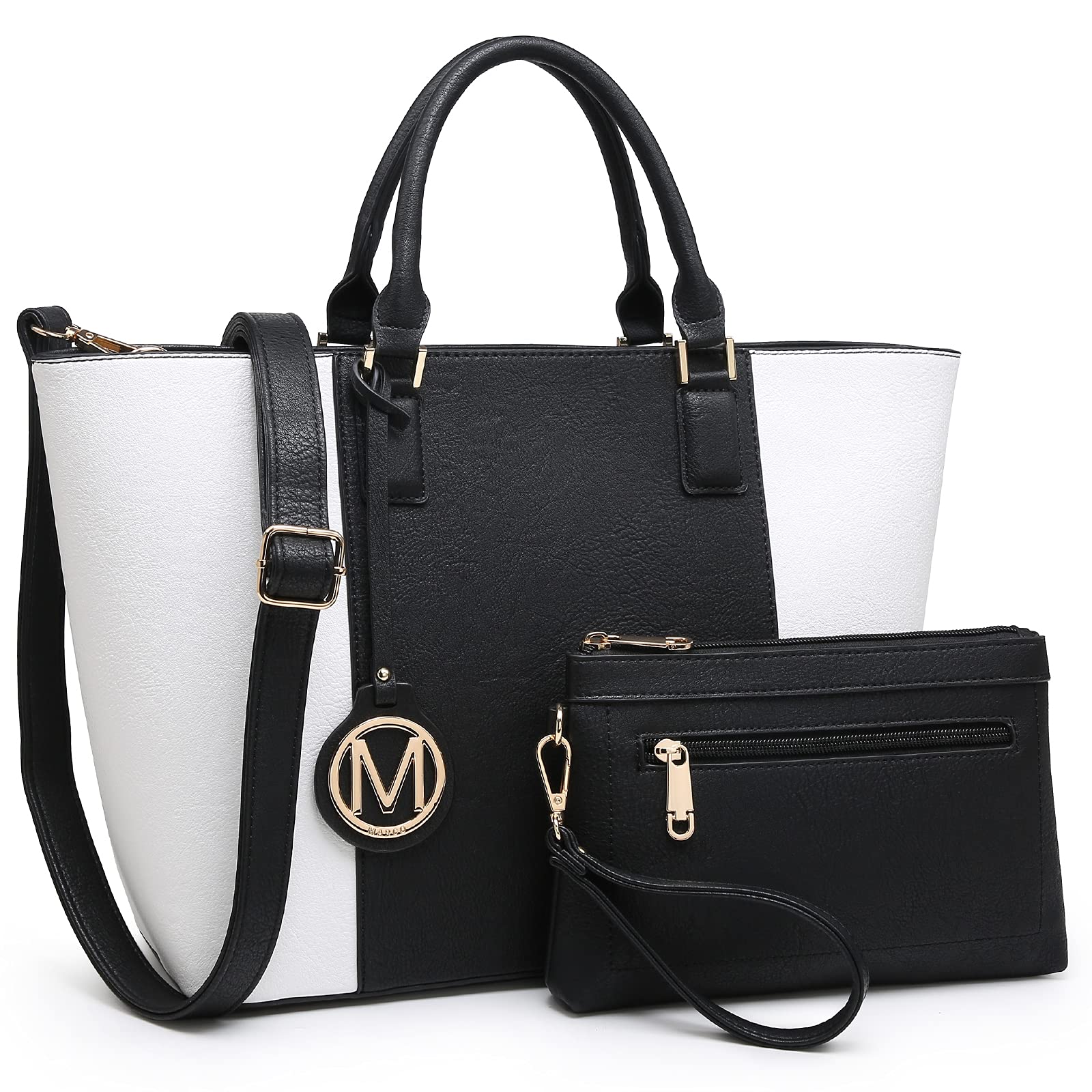 MKP Women Two Tone Large Tote Bags Top Handle Satchel Handbags Purses Set 2pcs