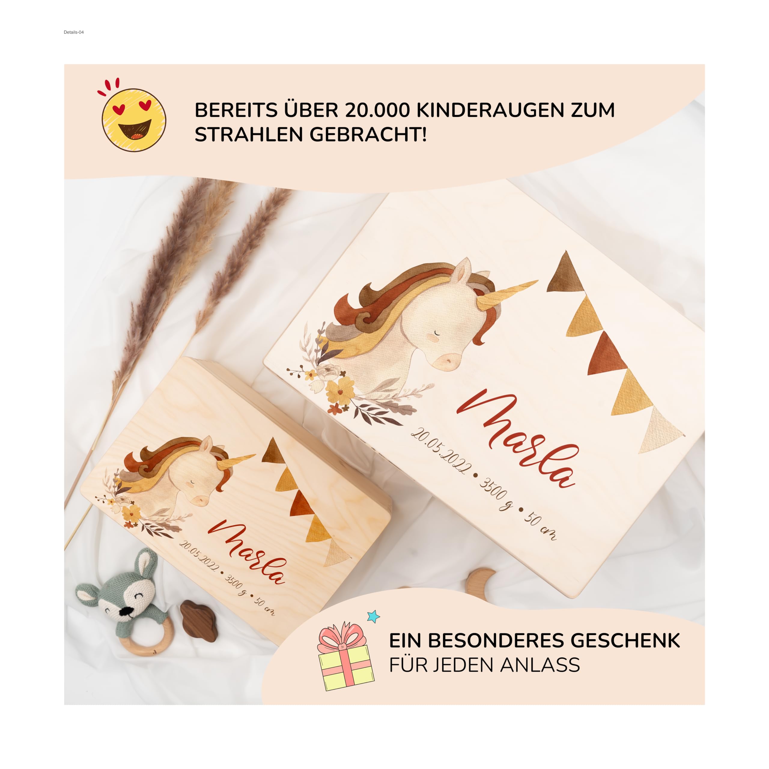 KIDSMOOD - Erinnerungsbox Baby, personalisierte Holzkiste mit Deckel, Ideal zur Aufbewahrung von Erinnerungen und als Geschenk zur Geburt, Taufe oder als Geburtstagsgeschenk für Mädchen und Jungen