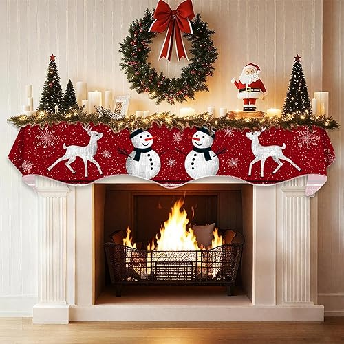 Miniatura 6 de Bufanda de chimenea de Navidad, cubierta decorativa para Navidad, invierno, mantel superior (alce de nieve, 70 pulgadas de largo x 17 pulgadas de