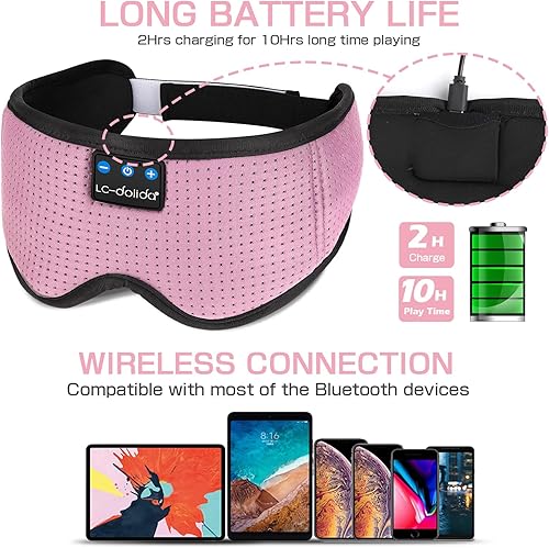 Miniatura 5 de LC-dolida - Antifaz para dormir con auriculares Bluetooth, máscara de dormir 3D para dormir de lado, el mejor regalo y esencial de viaje (rosa