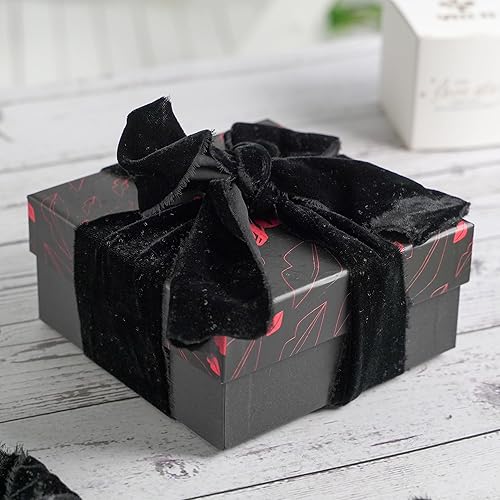 Miniatura 4 de MEEDEE Cinta de terciopelo negro de 3 pulgadas, cinta de terciopelo negro con flecos, cinta de terciopelo de seda con borde crudo para coronas, ramo