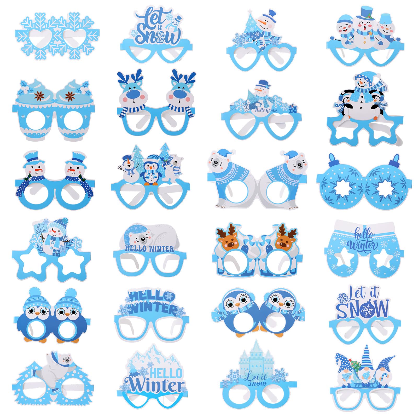 24 Pcs Winter Paper Eyeglasses Party Favors Snowflake Glasses Wonderland Winter Party Decorations Snowman Photo Booth Props for Holiday New Year Christmas Birthday Supplies, 24 Styles