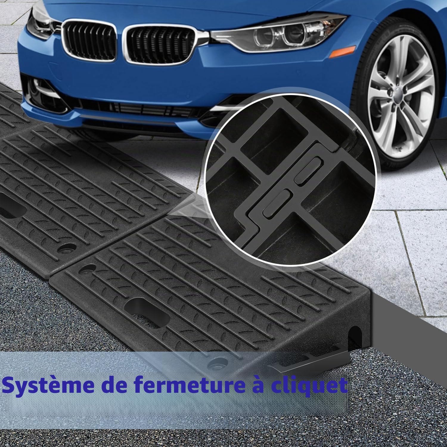 Fiqops Lot de 2 rampes de trottoir en caoutchouc - 10 cm de haut - Portable - 50 x 32 x 10 cm - Pour trottoirs, fauteuil roulant, voiture profonde - Avec poignée