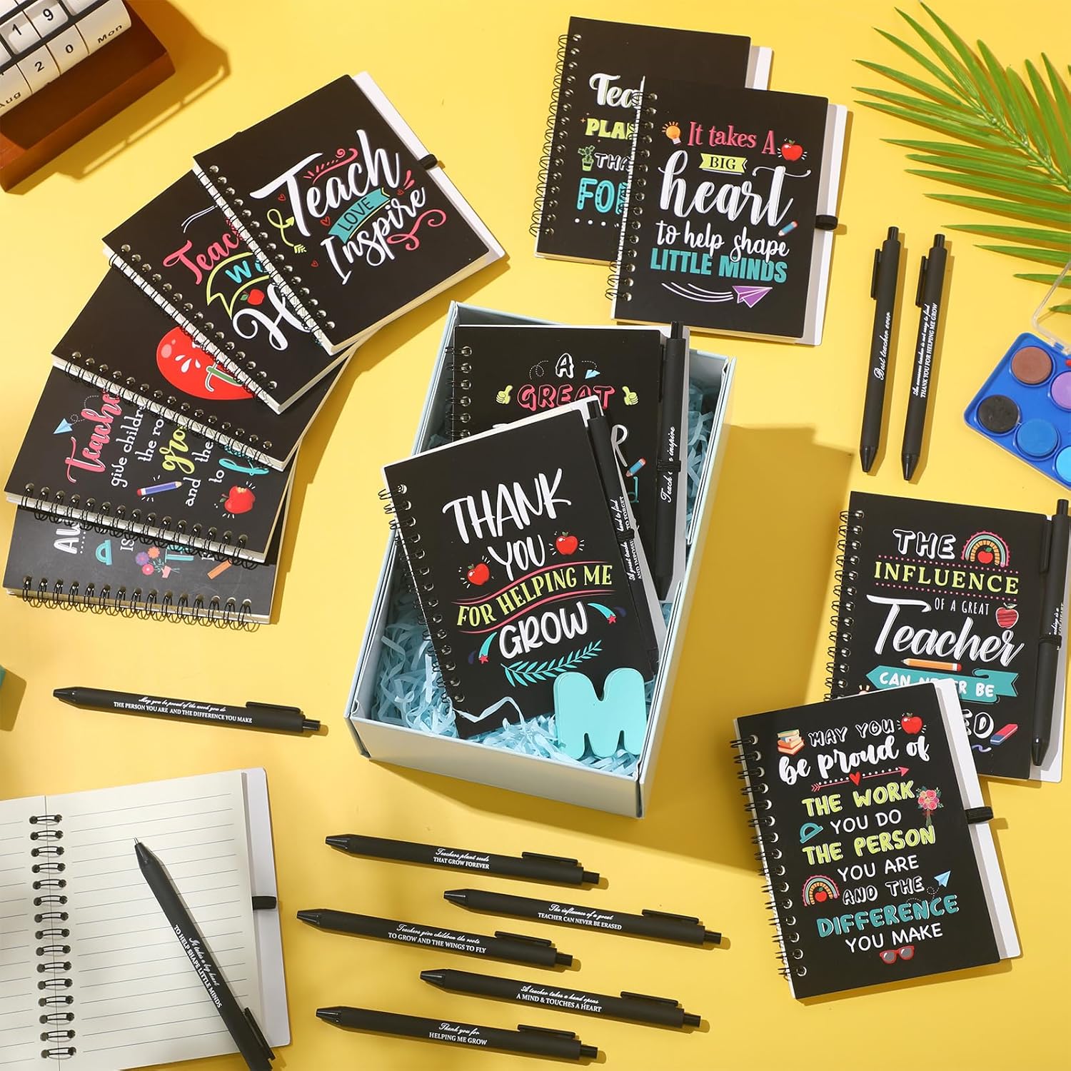 Pasimy 72 Pcs Teacher Appreciation Gifts Bulk 36 Spiral Notebooks and 36 Pens Thank You Teacher Inspirational Mini Pocket Notepads Motivational Kraft Journals for Women Birthday Teachers' Day(Cool)