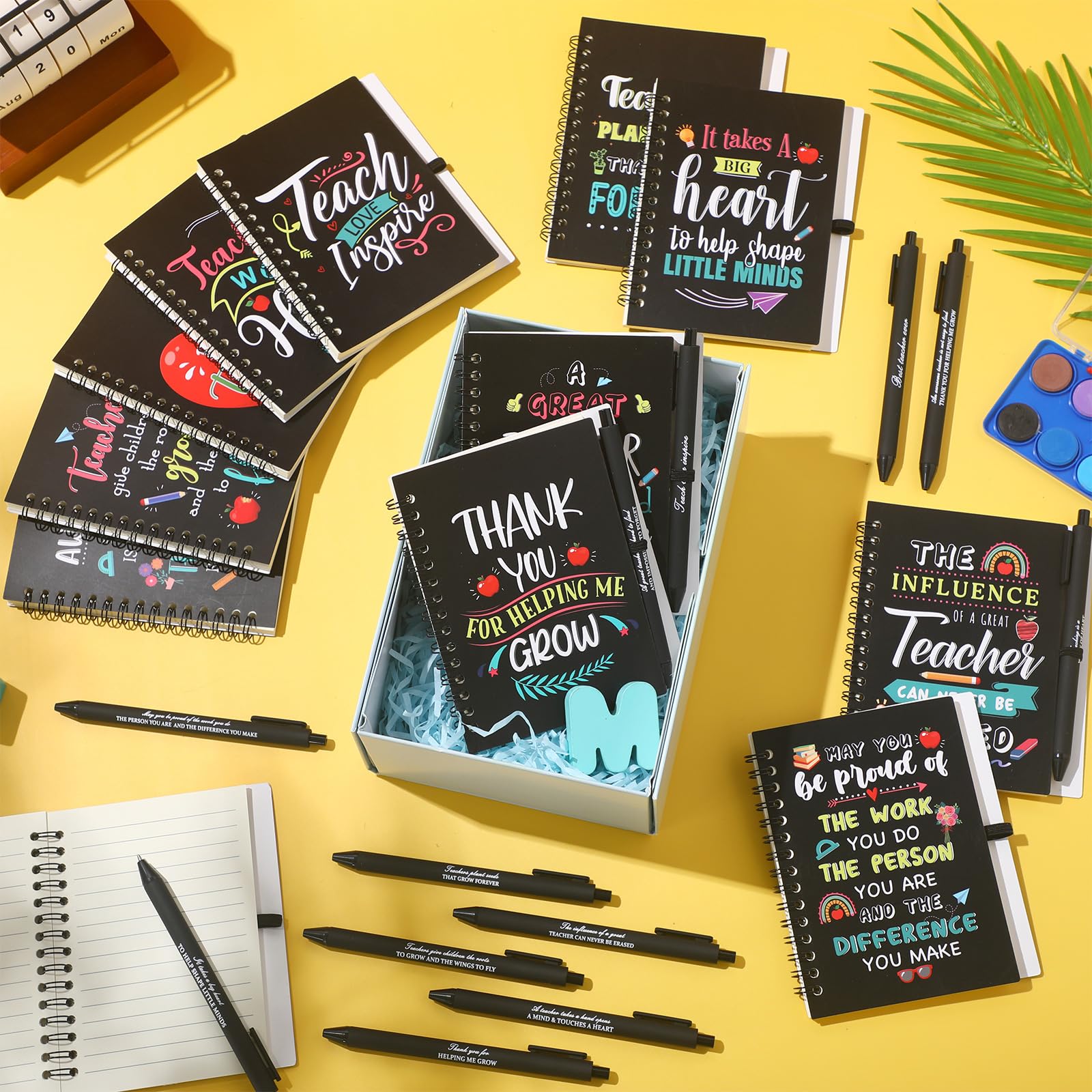 Pasimy Set regalo di apprezzamento per insegnanti, 72 pezzi, 36 quaderni a spirale ispiratori in carta kraft, 36 penne motivazionali retrattili per la festa degli insegnanti, regalo di ringraziamento