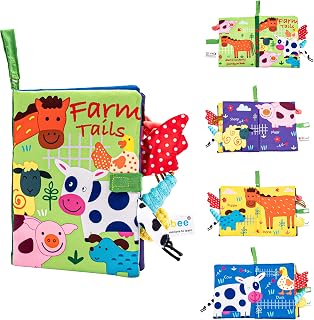 Soft Baby Crinkle Books 0-6 Months, High Contrast Animal Cloth Book Toys for 6 to 12 Months Infants, Touch and Feel Book Gift for Toddlers, Baby Early Learning Tummy Time Stroller Toy (Farm Tails - B)