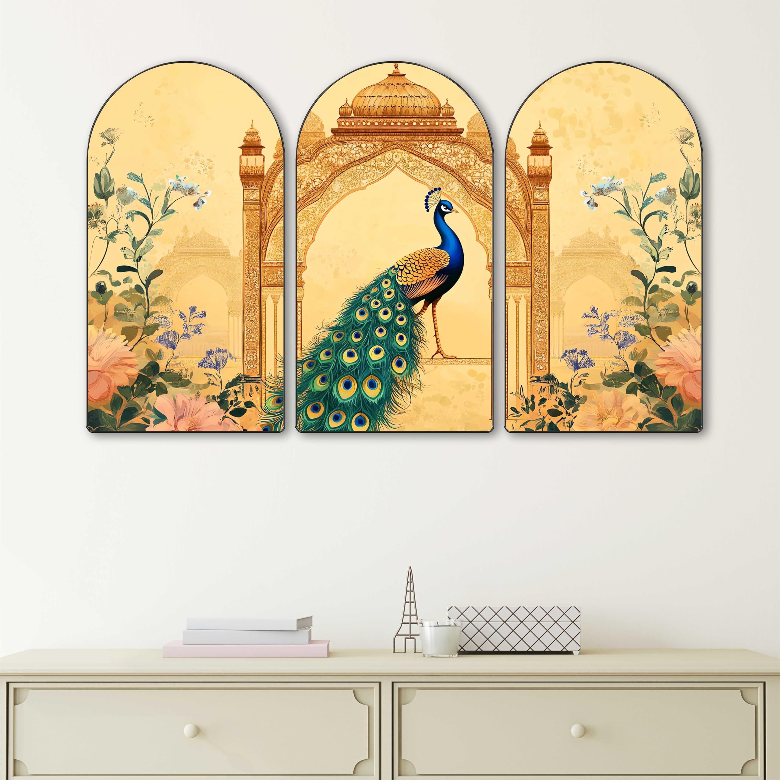 Livin'luxe Golden Tree Arch Shape 3 Panel Wall Painting Set -19 Livin'luxe Golden Tree Arch Shape 3 Panel Wall Painting Set -19