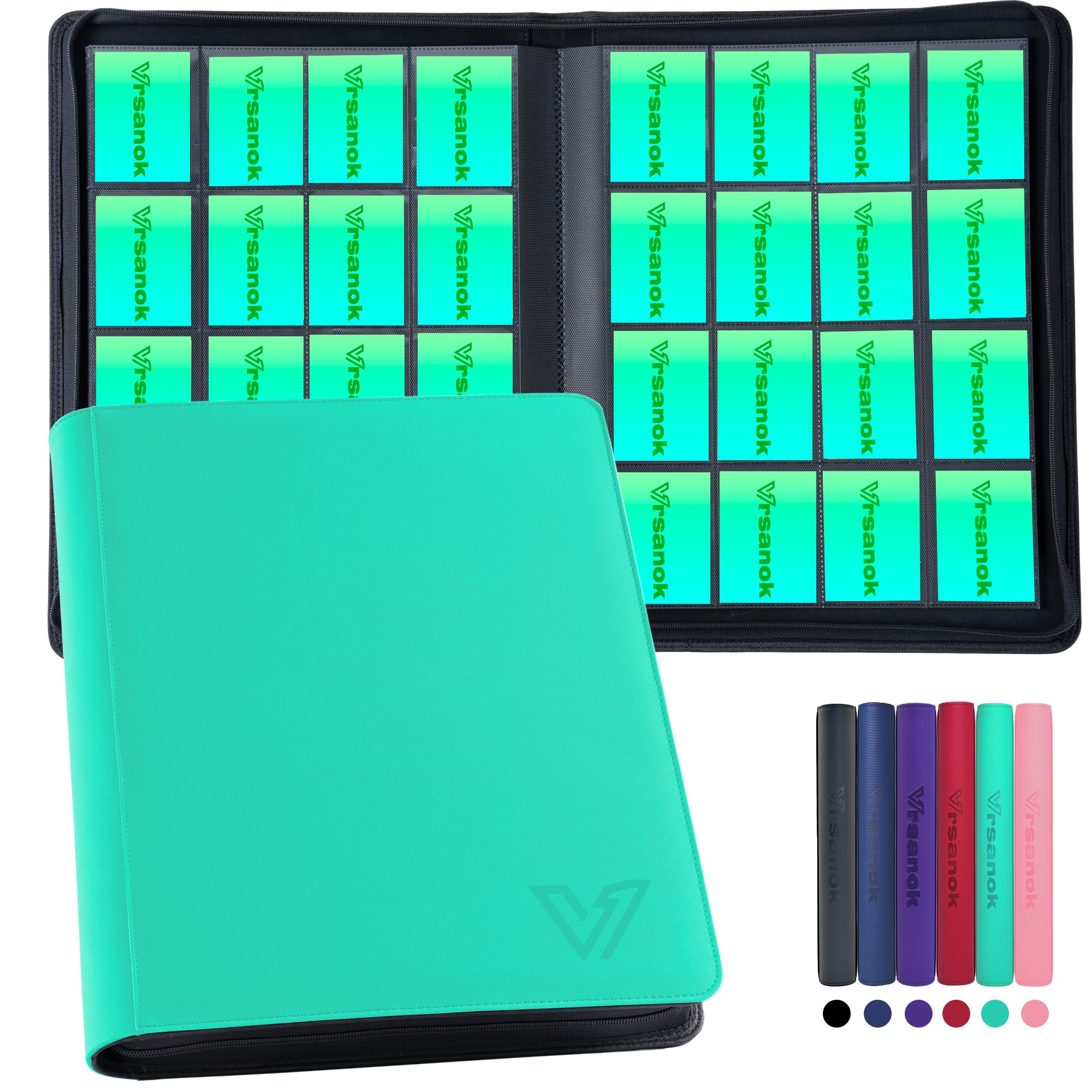 Vrsanok 16 Pocket Trading Card Binder – Holds 1280 Cards, Large Capacity 4x4 Card Album with 40 Double-Sided Pages,Ringless PU Cover Zipper Card Folder for Sports & Standard Size TCG Cards