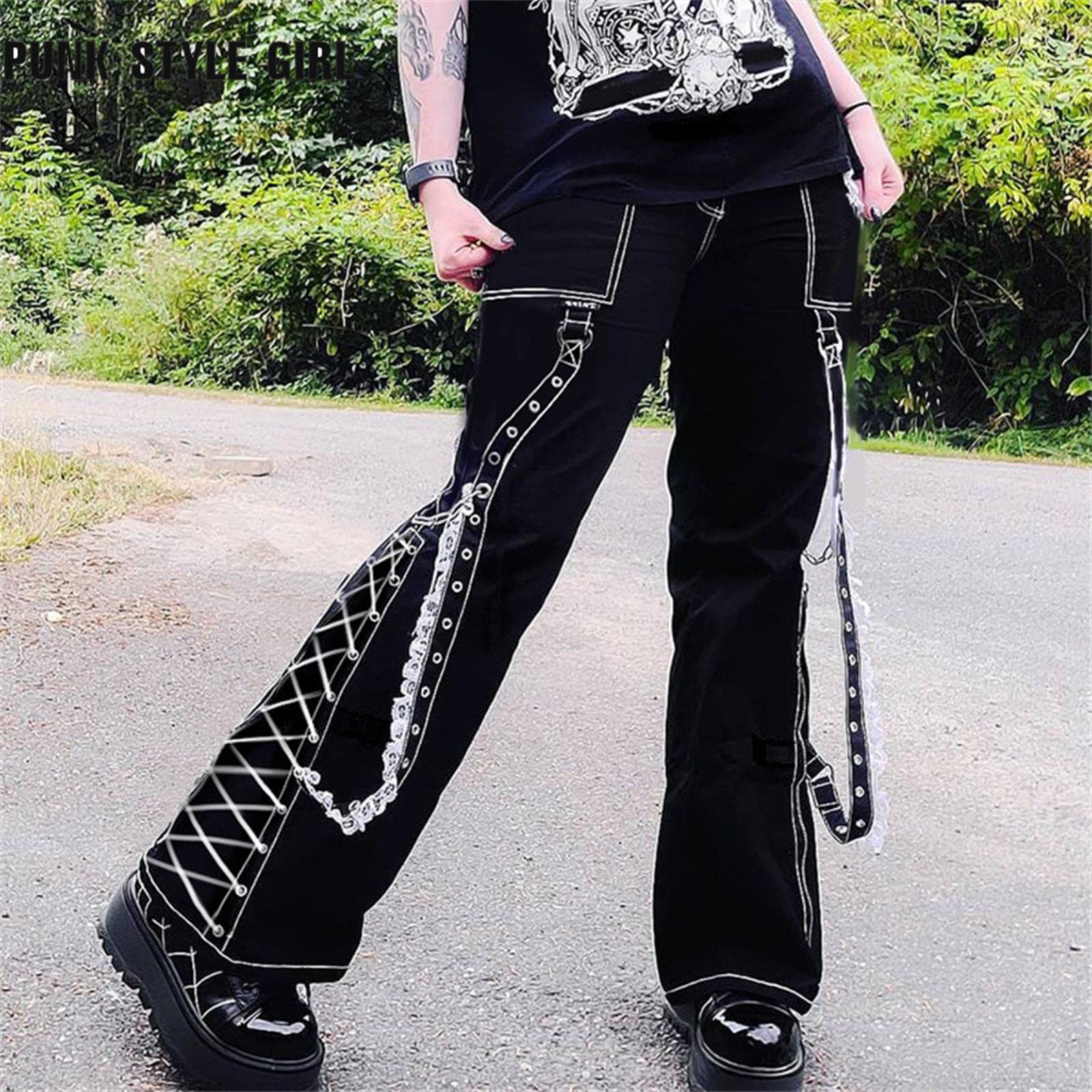 Punk Emo Jeans Women Baggy Jogger Binding Denim 90s Gothic Emo
