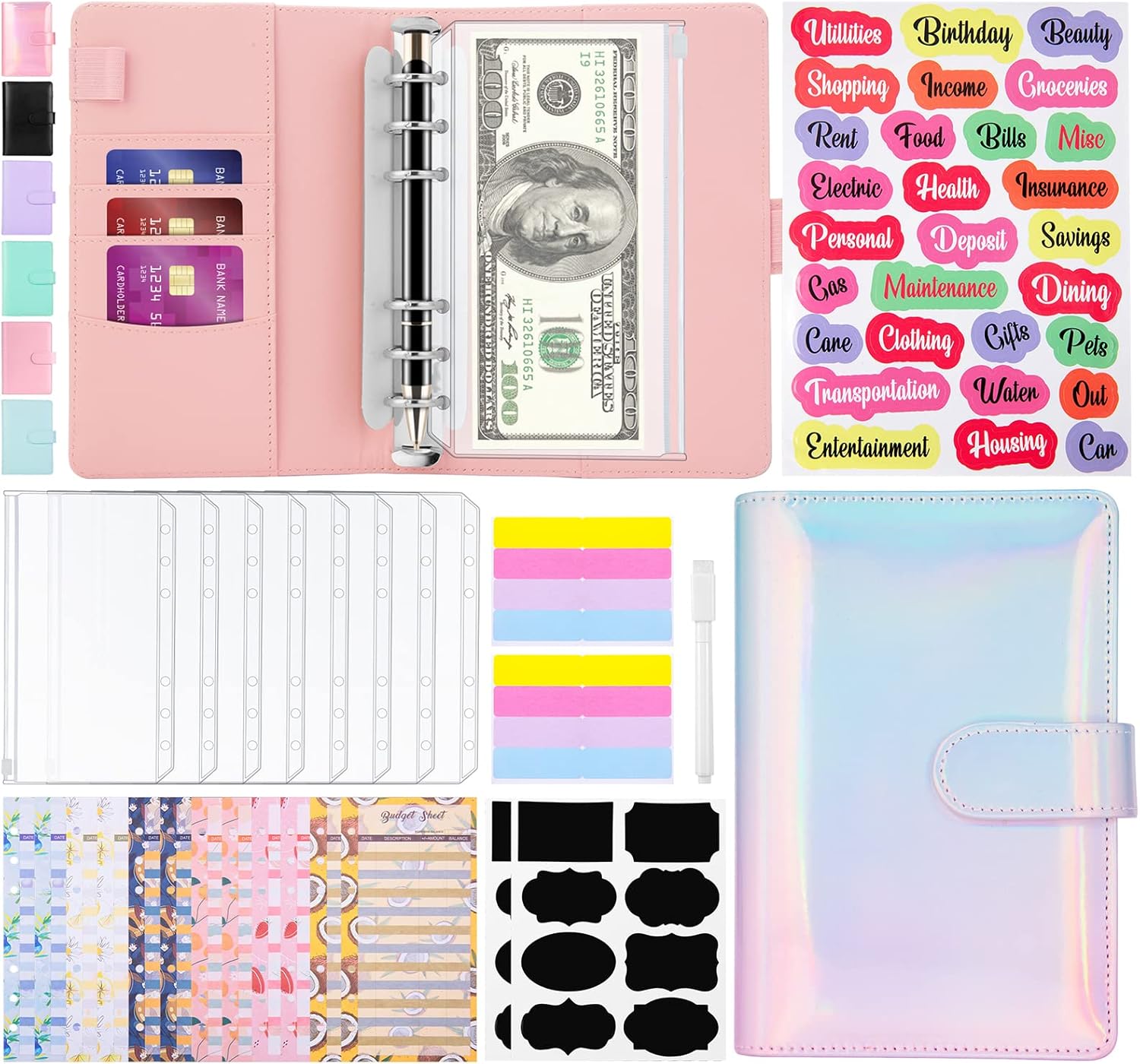 LYLIDIA Classeur Budget A6 En PU Cuir Budget Planner Enveloppe Francais