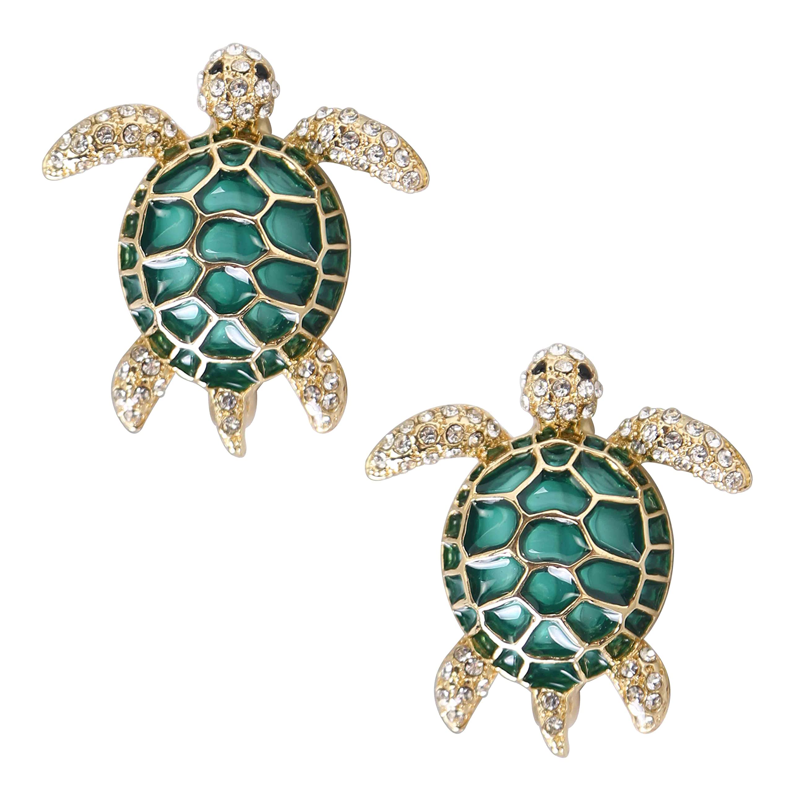 Sea Turtle Brooch Pins for Women - 2Pcs Crystal Rhinestones Marine Animals as Lovely Sea Animal Lapel Pins with Gold Tone - Great for Wife,Sisters,