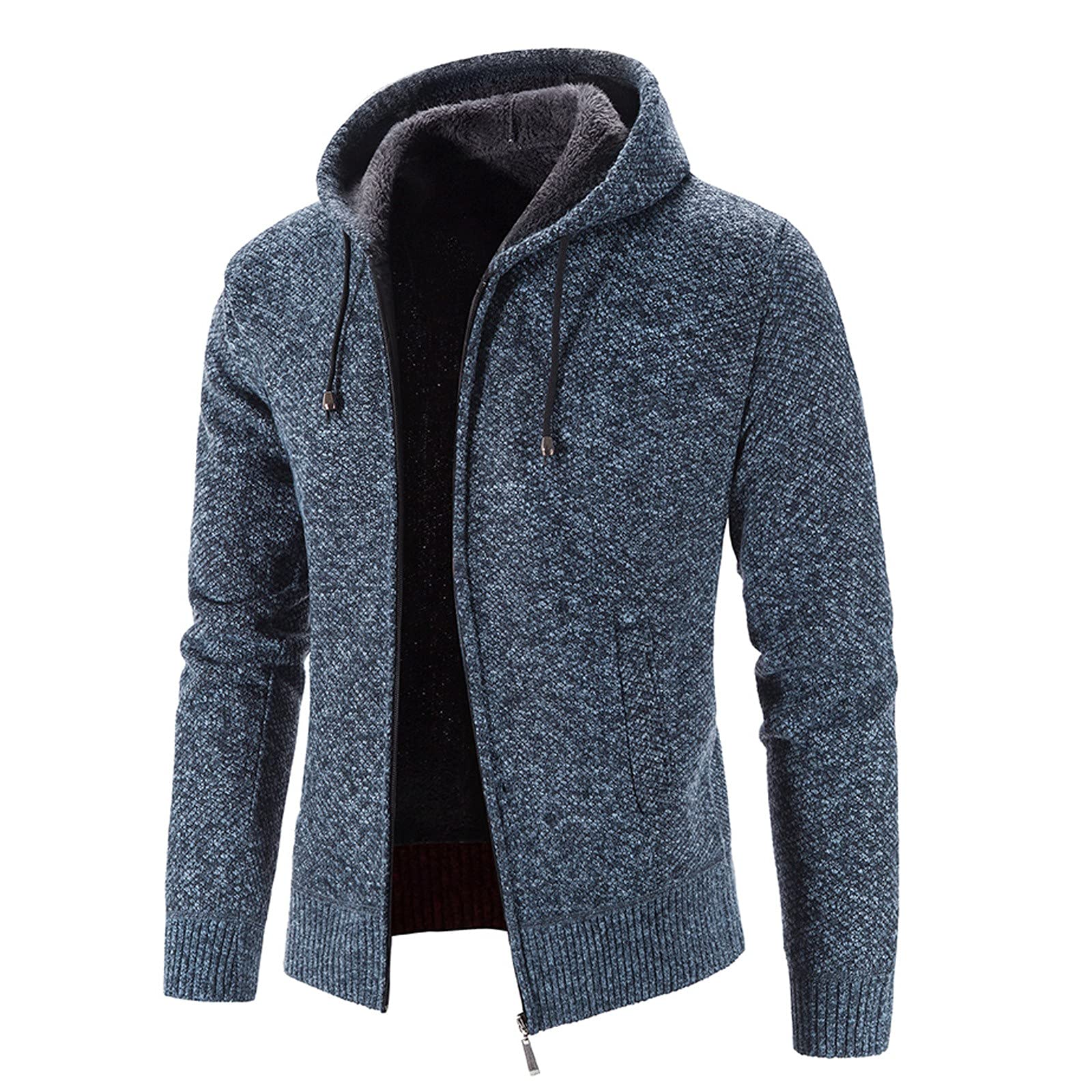 Generisch Jersey de moda de invierno de color sólido para hombre de manga larga y terciopelo grueso con capucha chaqueta cálida (azul, XXXL)