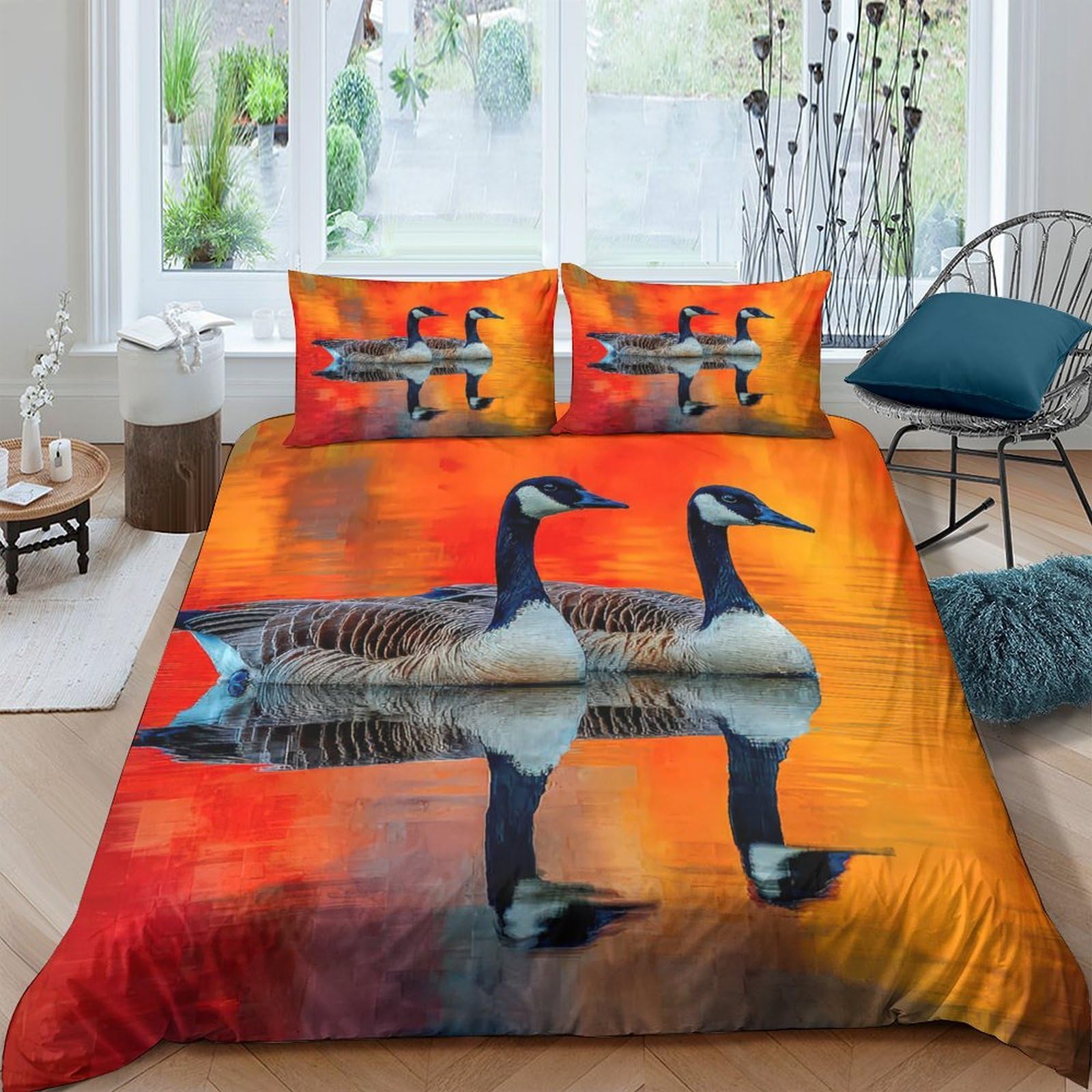 Ctjqhvkz Style-7 3D Printed Sunset Lake Fitted Sheet Microfiber Breathable Goose Reflection Bed Cover For Bedroom Guestroom Mattress Decor Single（135X200cm）