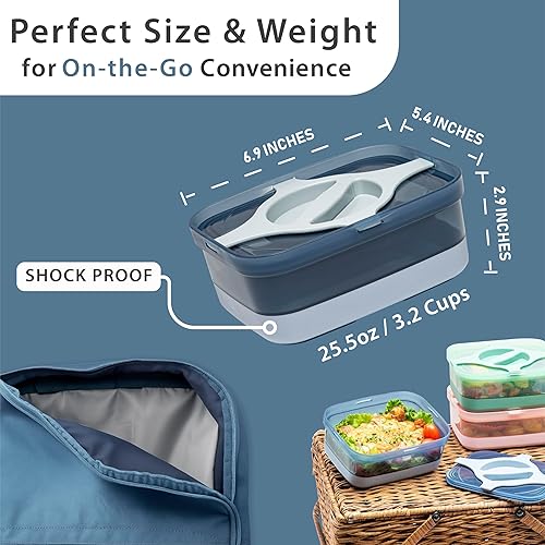 Miniatura 4 de Lonchera Bento paquete de 4 recipientes a prueba de fugas, 3 tazas de 25.5 onzas, tapa Twistlock, reutilizable, portátil, apta para microondas y