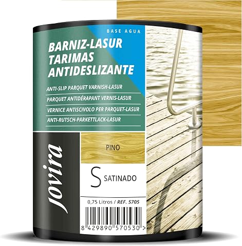 JOVIRA PINTURAS BARNIZ-LASUR Protector Antideslizante Tarimas al Agua. Protege, decora y embellece tarimas de piscinas y jardines. (750 Mililitros, Pino) G-19