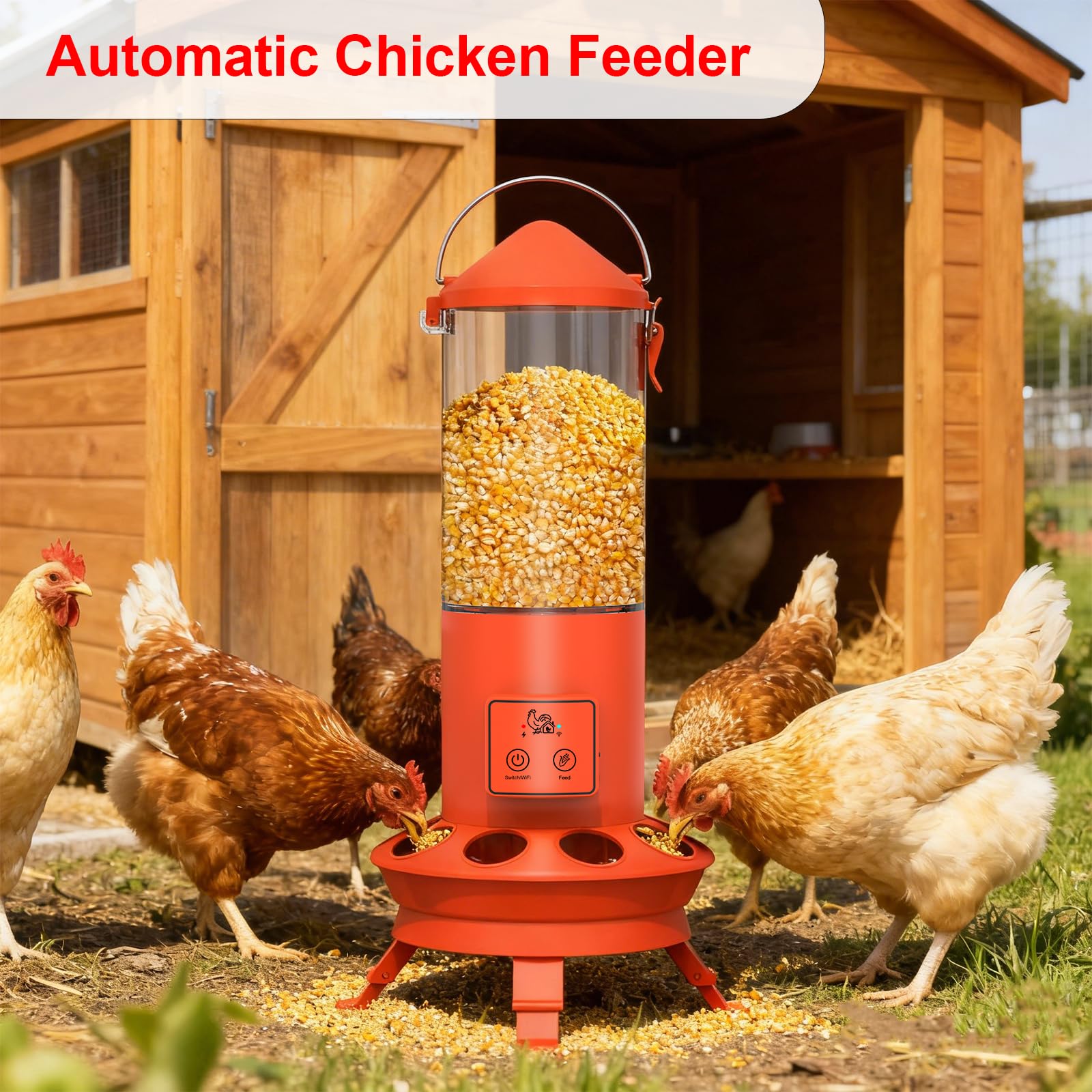 Alimentador automático de pollo, accesorios inteligentes para gallineros, alimentación inteligente de pollos con control remoto sin residuos, horario de alimentación preestablecido, 9 puertos de