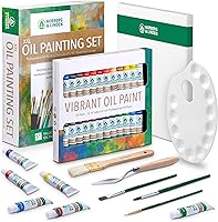 NorbergLinden XXL Oil Paint Set: 24 Professional Colors, 25 Brushes, Canvas & Palette - Kit for Kids, Adults, Beginners