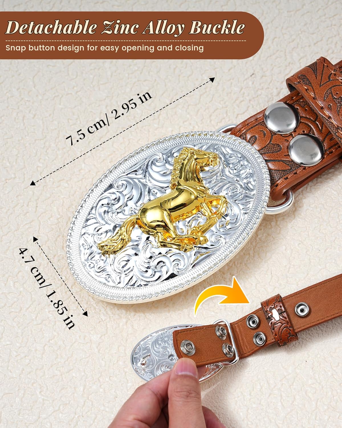Kajeer Kids Western Belt for Boys Girls, Cowboy Leather Embossed Western Longhorn Bull Buckle Belts for Jeans - Image 2