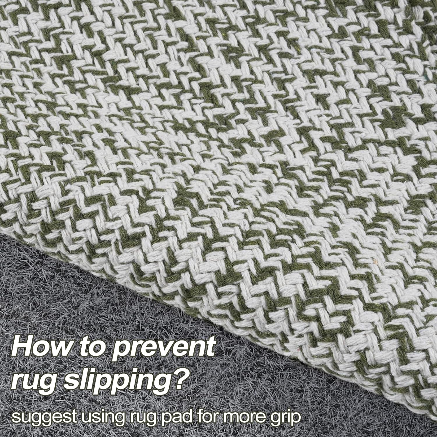 LEEVAN Hallway Runner Rug 2.6' x 8', Green Braided Kitchen Runner Rugs, Washable Woven Reverisible Bathroom Runners, Farmhouse Entryway Rug, Low-Profile Floor Carpet for Doorway/Laundry Room/Bedroom