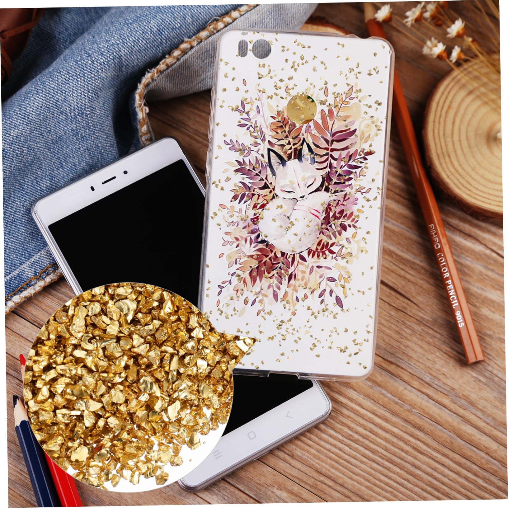 Housoutil Dekorative Malmaterialien scrabbook scrabook bastelbedarf ziernieten glitzerstifte metallische Späne Dekoration zerquetscht metallische Mini-Chips Basteln einmachgläser Glas Golden