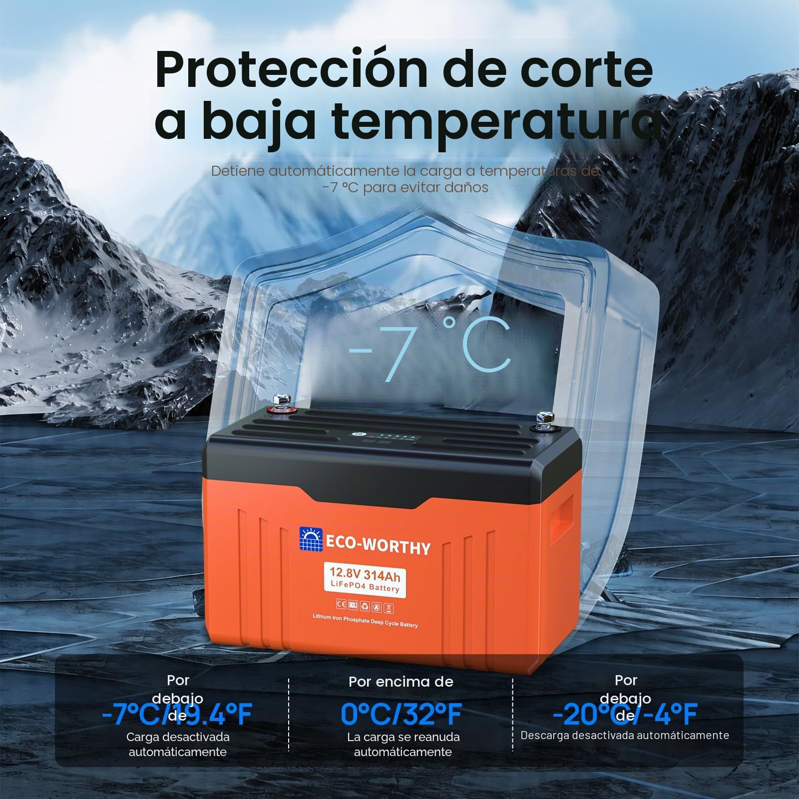 ECO-WORTHY Bateria LiFePO4 12V 314Ah EnergyTrek con Bluetooth, Indicador LED, Protección BMS de Baja Temperatura y máx. 15000 Ciclos, 4019 WH Bateria Litio 12 V para Autocaravana, Panel Solar