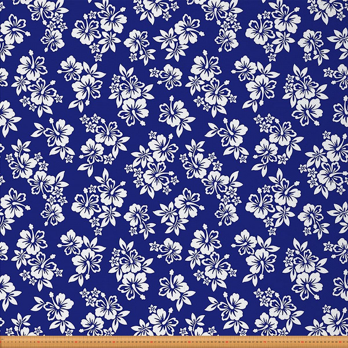 Floral Upholstery Fabric for Chairs,Hawaii Tropical Flowers Botanical Fabric by The Yard,Exotic Summer Fabric for Upholstery and DIY Projects,2 Yards,(L184*W150cm) Blue White