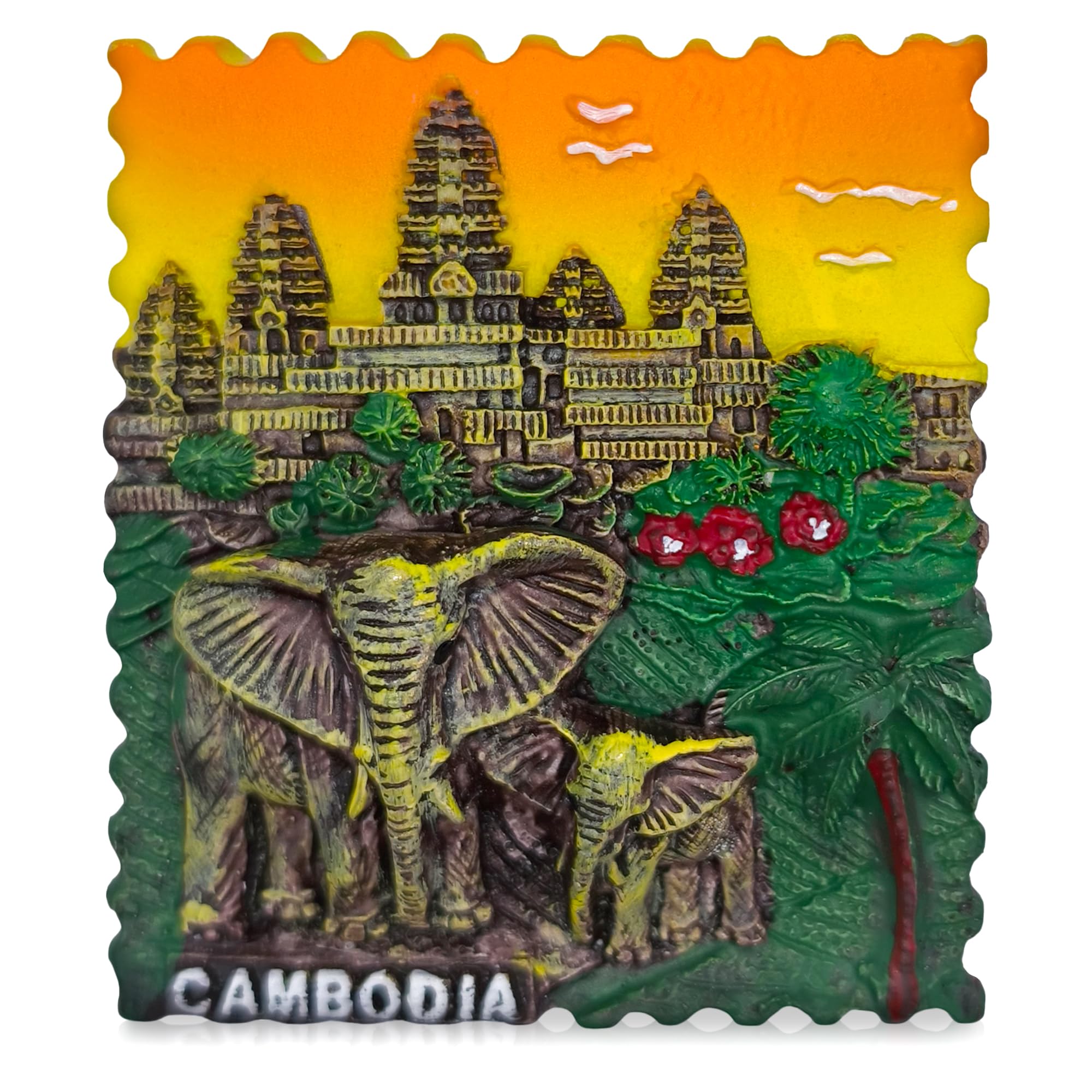 Maxi-Solutions Cambodia Design B 3D Cambodia Fridge Magnet – Angkor Wat & Elephant Souvenir Magnet – Cambodian Travel Refrigerator Magnet Collectible – 5.4 × 6 Cm
