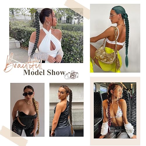 Miniatura 5 de NANNAN Extensión de cabello largo rubio miel trenzada para bricolaje con banda para el cabello, 32 pulgadas, extensiones de cabello lacio