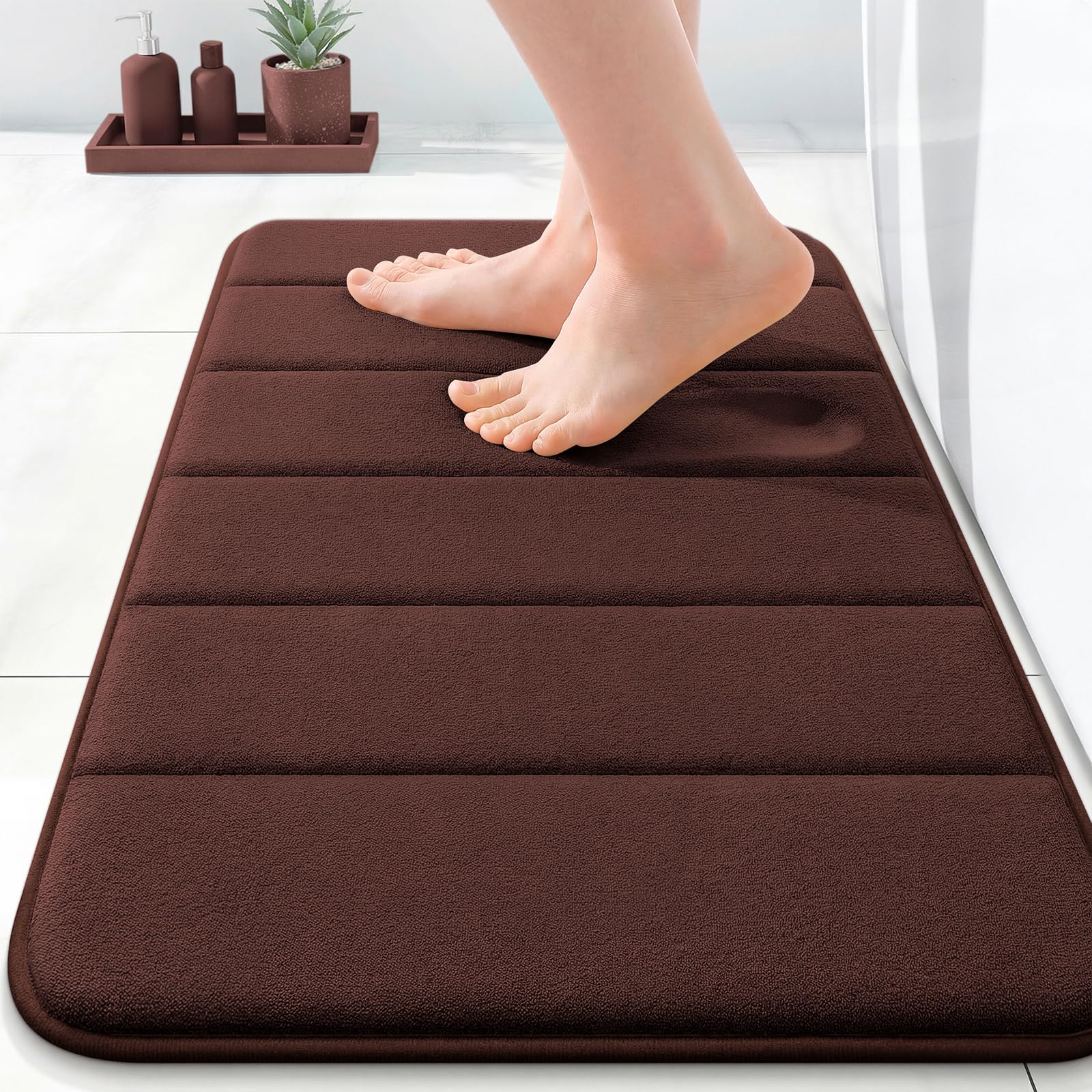 Photo 1 of OLANLY Memory Foam Bath Mat 24x16, Super Soft Absorbent Bathroom Rugs, Quick Dry, Machine Washable Shower Floor Rugs, Bathmat Carpet, Bathroom Home Decor Accessories, Brown