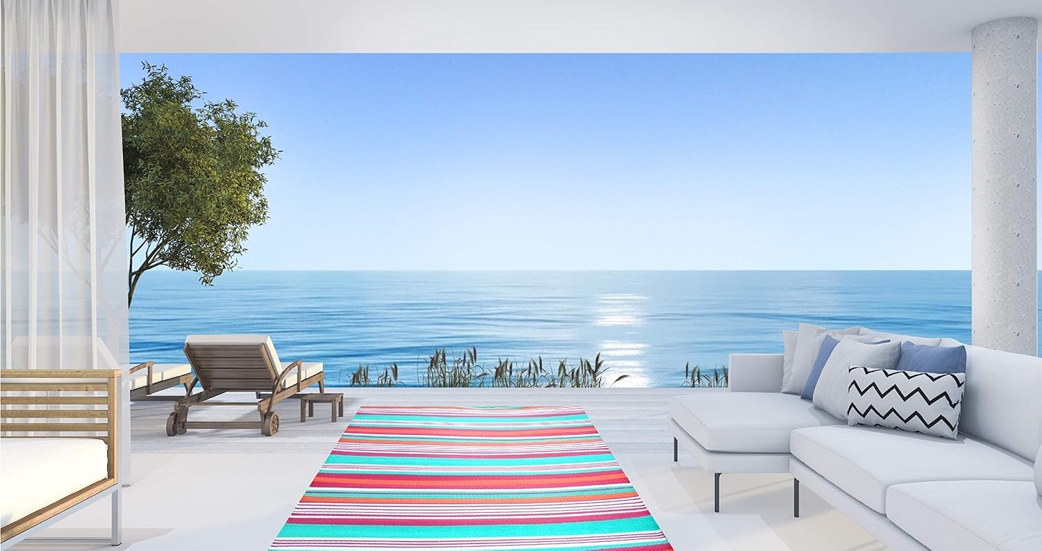 BEOMES, Indoor/Outdoor Rug, All Weather, Outdoor Patio Rug, (5 X 7, Ibiza-Pink)
