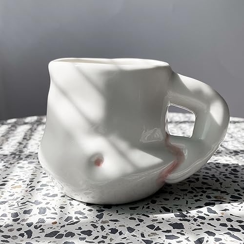 Miniatura 2 de Taza de cerámica hecha a mano para el vientre grueso | Taza de café con mango de brazo | Taza grasa | Taza de café Potbelly | Regalo del día del