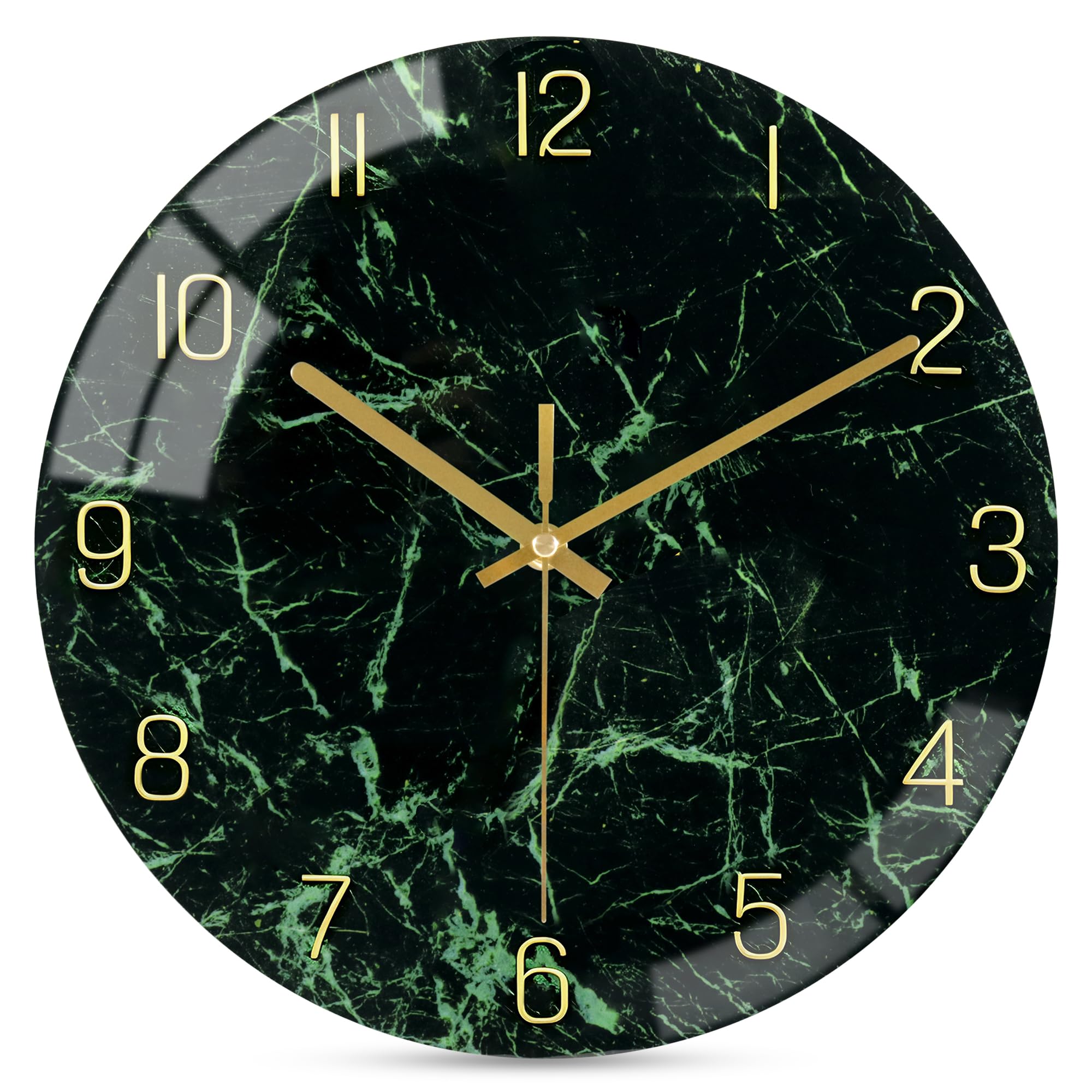 Photo 1 of VIKMARI 12" Emerald Green Abstract Marble Glass Wall Clock
