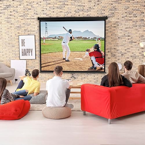 Miniatura 2 de Pantalla de proyector universal, pantalla de proyector manual portátil HD de 72 pulgadas, montaje en pared o techo, pantalla ancha retráctil para el