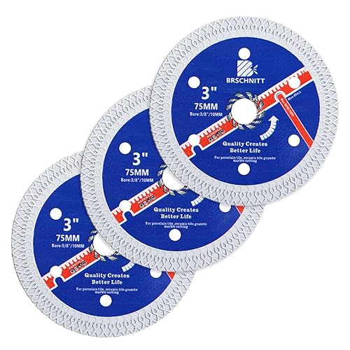 BRSCHNITT3 - Hoja de sierra de porcelana de diamante súper fina con dientes en X, 3 unidades, 3 pulgadas (2.953 in) x eje de 0.394 in, disco de