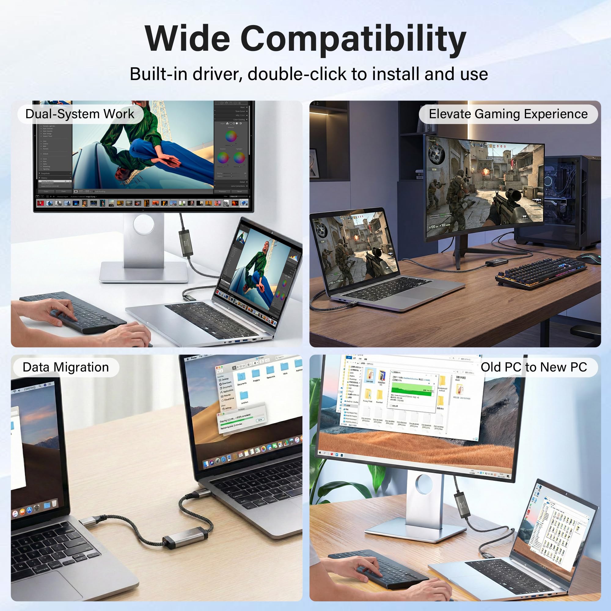Elecan Cavo di trasferimento USB 3.0 ad alta velocità da PC a PC, 1,8 m, per Windows e macOS, da USB A ad A, collegamento diretto di sincronizzazione dati con software integrato, per trasferimento di