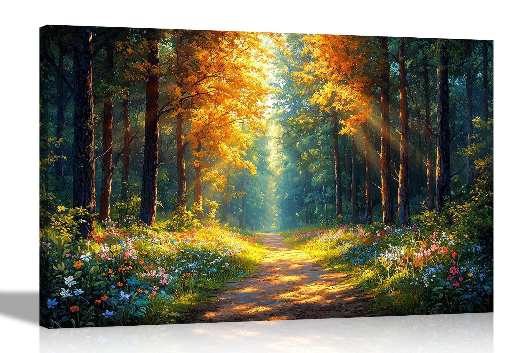 Artley Prints - Spring Forest Sunshine Summer Flowers Canvas Wall Art Pictures Modern Framed Oil Painting Prints Extra Large 101 x 76cm (40 x 30 inches)