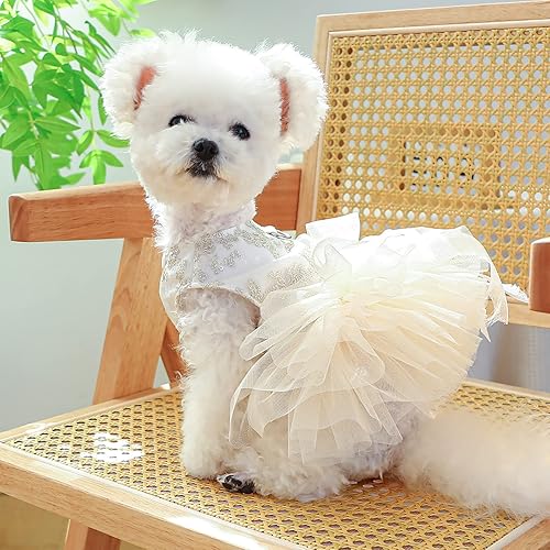 Miniatura 5 de Vestidos tutú para perro, vestido de novia de encaje para cachorro, vestido de verano suave y transpirable para perro, trajes de algodón para