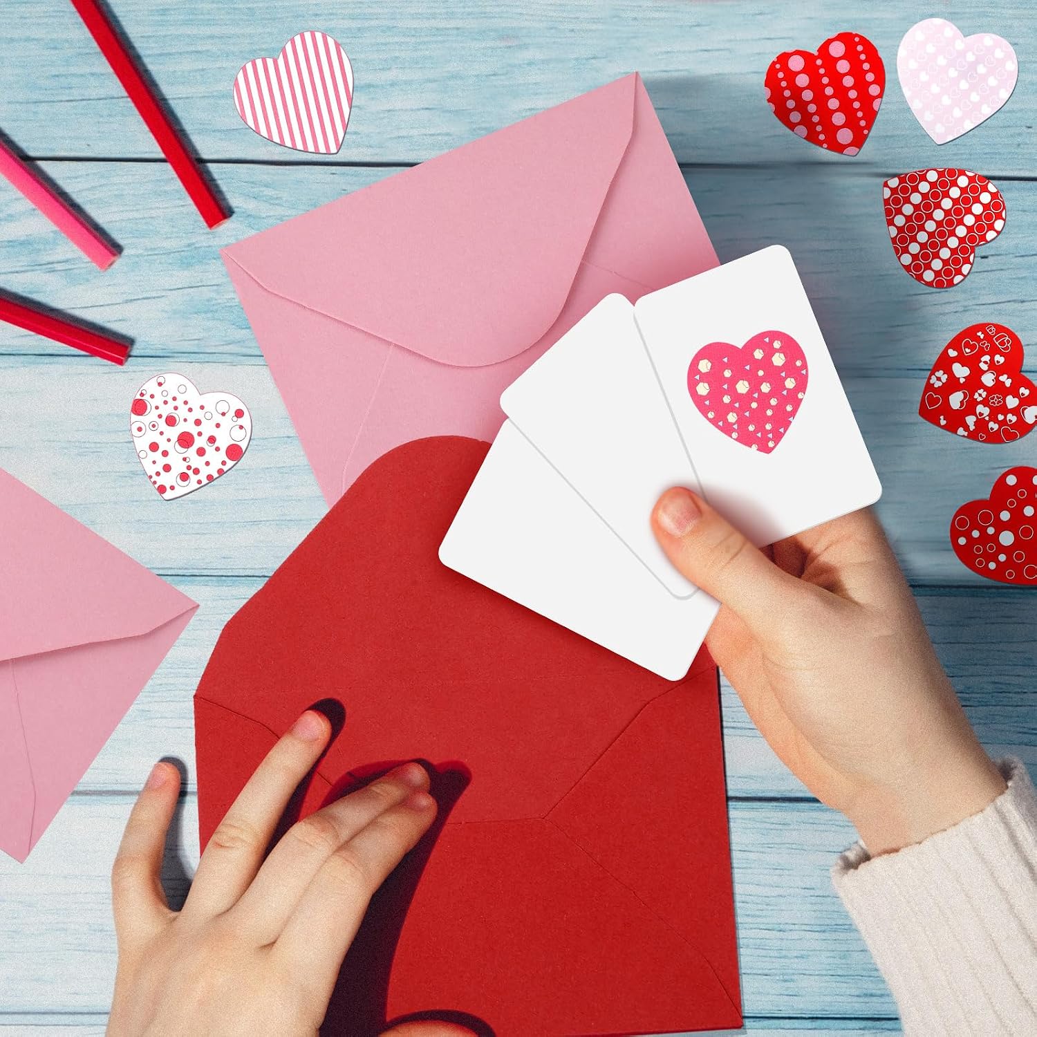 Jetec 400 Set Mini Valentine Greeting Cards with Envelopes Stickers Valentine Red Pink Love Small Greeting Cards Bulk Blank Note for Galentine Day Gift Supplies(Red,pink)
