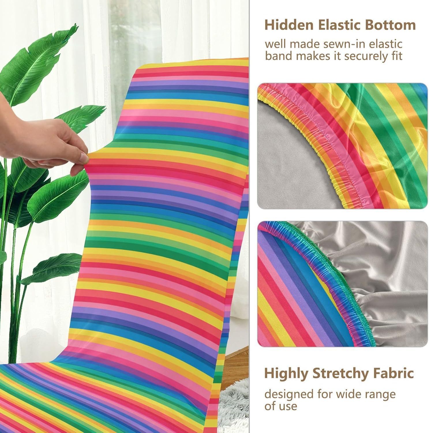 ALAZA Chair Covers for Dining Room, Summer Bright Rainbow Stripe Print Stretch Chair Cover Sets Chair Protector Removable Washable for Ktichen Restaurant Hotel