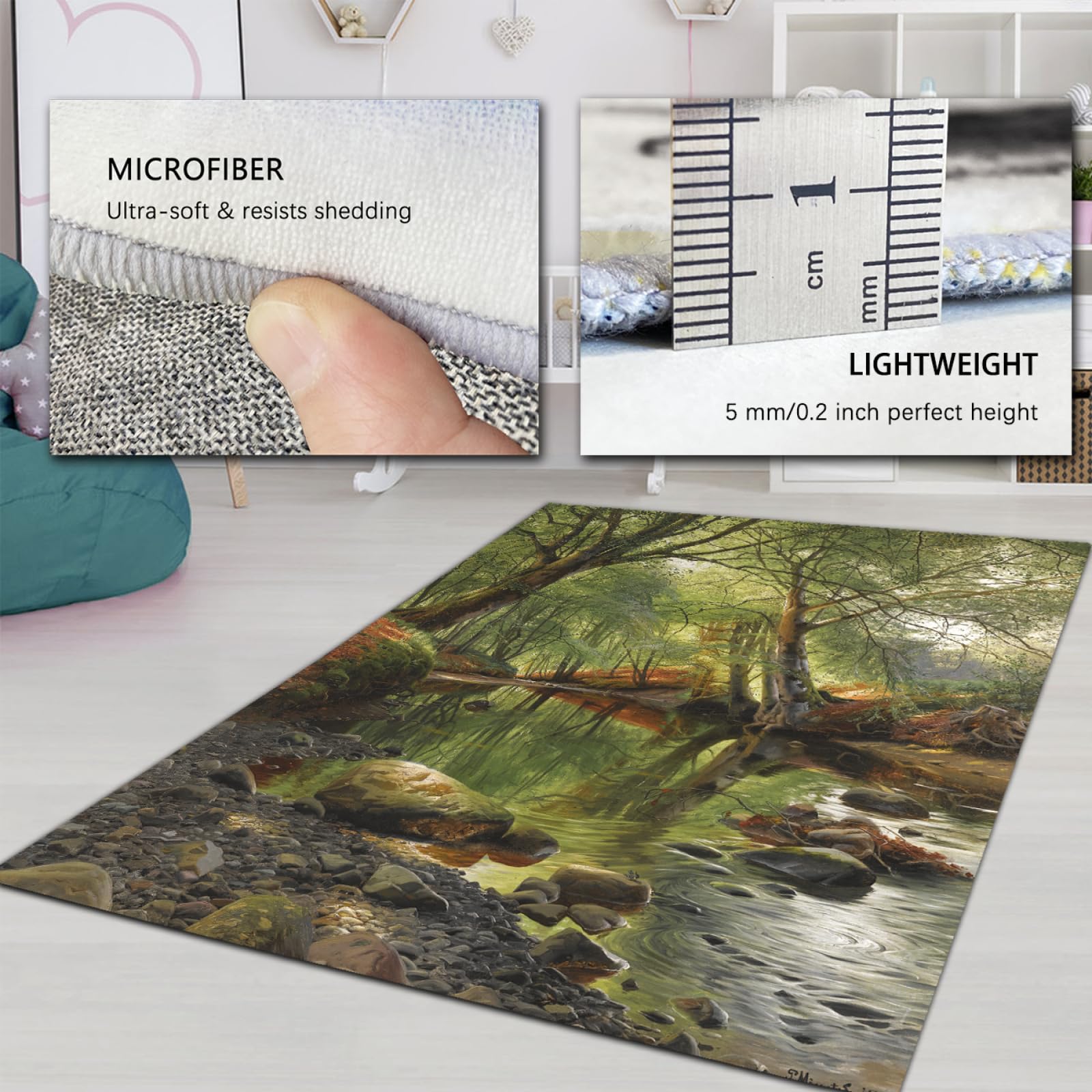 Dywaniki z motywem wiosennej sceny realistyczny styl wycieraczka słynny obraz nadruki dywan do salonu kuchni las strumień dywan 100 x 200 cm
