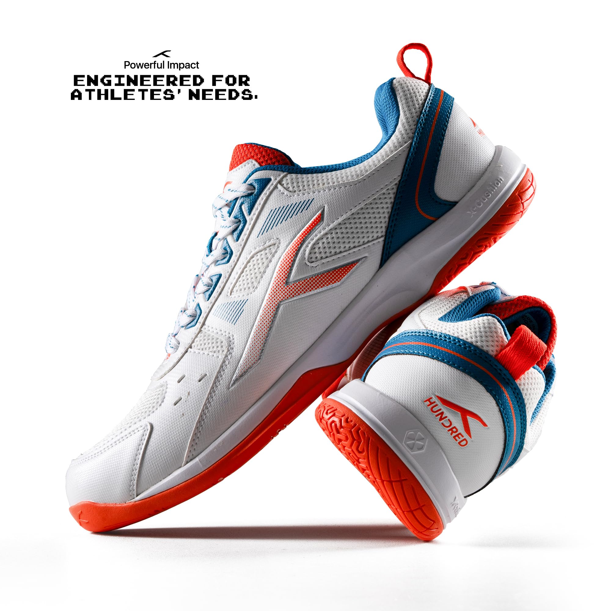 Hundred Raze Badminton Shoes (Non Marking) | Also Perfect for Squash, Table Tennis, & Indoor Sports | Lightweight & Durable | X-Cushion, Active Grip Sole (White/Orange/Deep Sea Blue ; 10 UK) 2